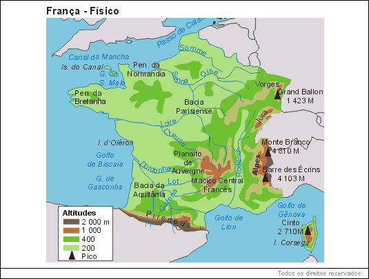 Mapa - França - Físico