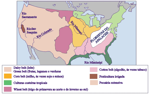 Mapa - Agricultura dos Estados Unidos
