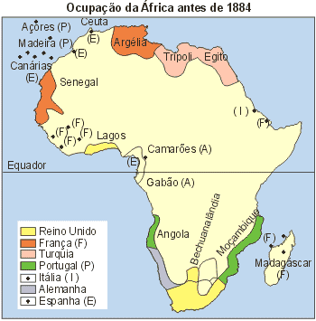 Mapa - Ocupação da África antes de 1884