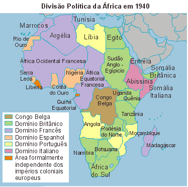 Mapa - Divisão política da África em 1940