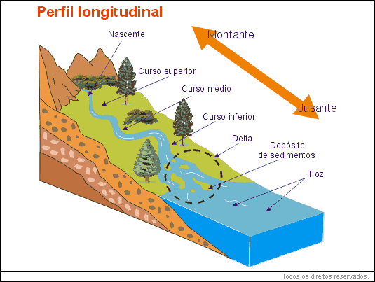 Todo rio pode ser observado de duas maneiras: no perfil transversal e no perfil longitudinal
