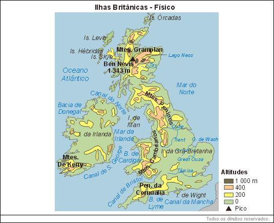 Mapa - Ilhas Britânicas - Físico