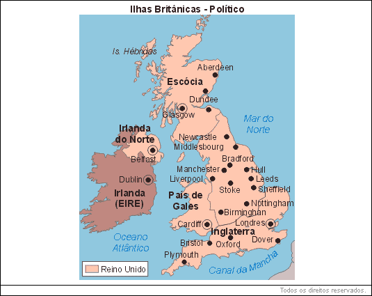 Mapa - Ilhas Britânicas Político