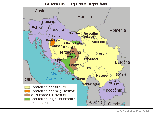 Mapa - Guerra Civil liquida a Iugoslávia