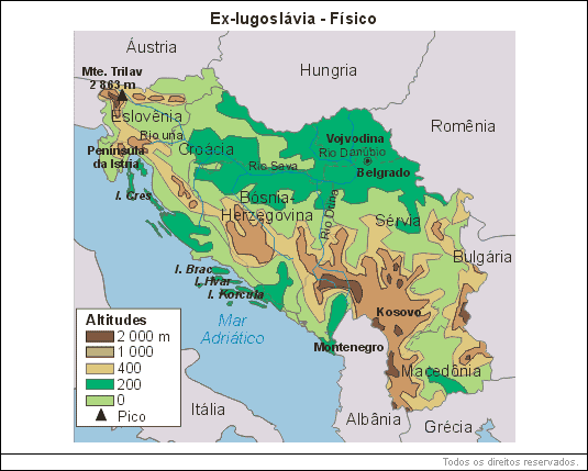 Mapa - Ex-Iugoslávia - Físico