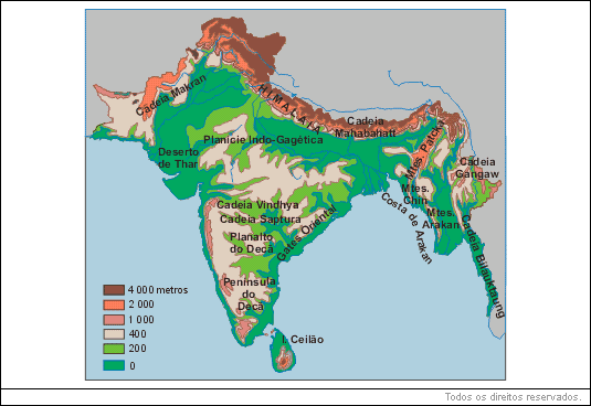 Mapa da Índia - Geografia Física