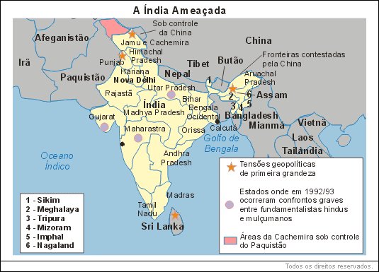 Mapa - A Índia ameaçada