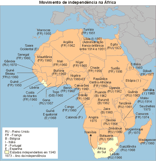 Mapa - Movimento de independência na África