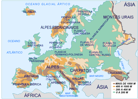 Mapa físico da Europa