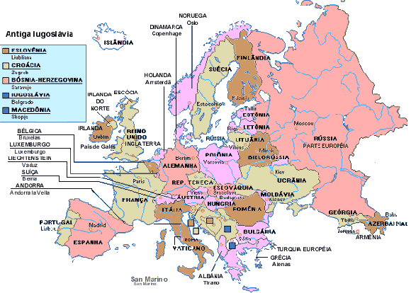 Mapa da Europa e Antiga Iugoslávia