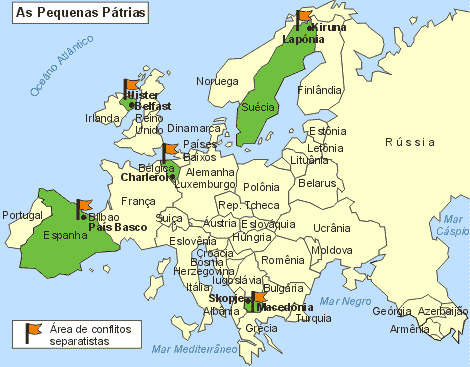 Europa - As Pequenas Pátrias - Áreas de conflitos separatistas