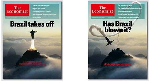 capas da Economist - o desinteresse crescente pelo Brasil